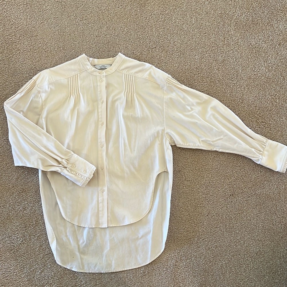 & Other Stories Pleated Shoulder Hi-Lo Button up Shirt